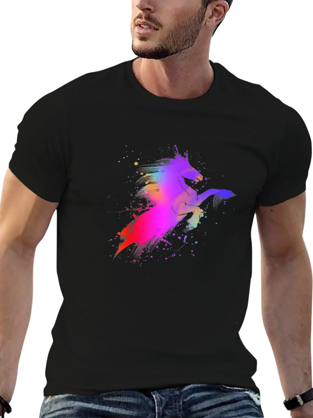 Colorful Unicorn Graphic Black T-Shirt product image 9