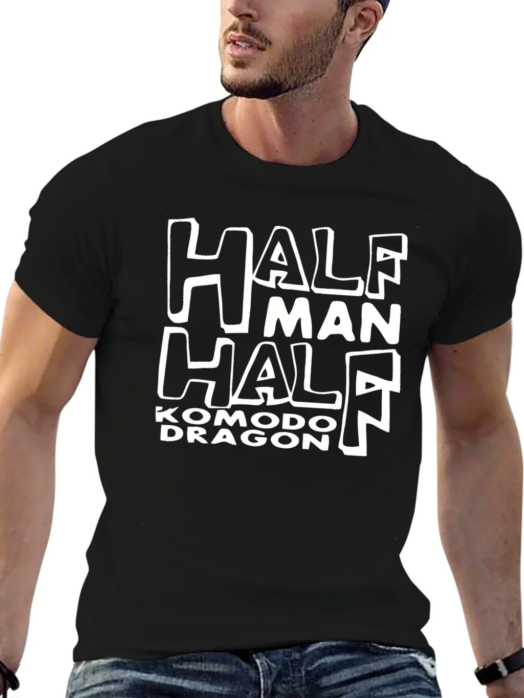 Half Man Komodo Dragon Black T-Shirt product image 2