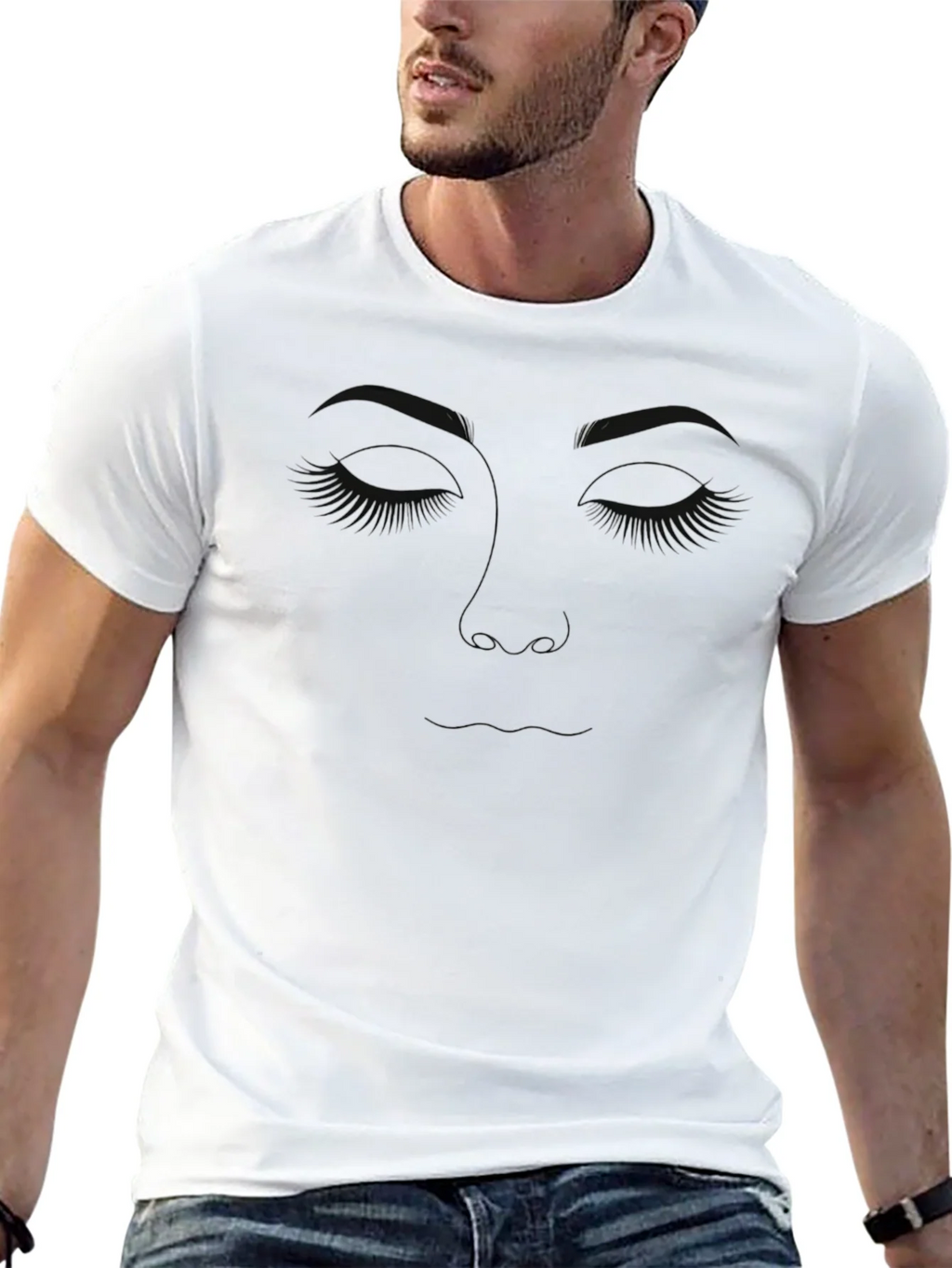 Minimalist Face Line Art Black T-Shirt product image 4