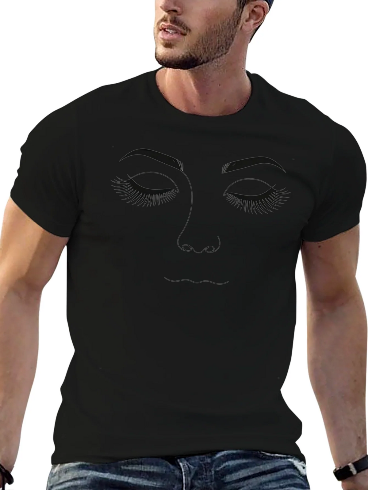 Minimalist Face Line Art Black T-Shirt product image 9