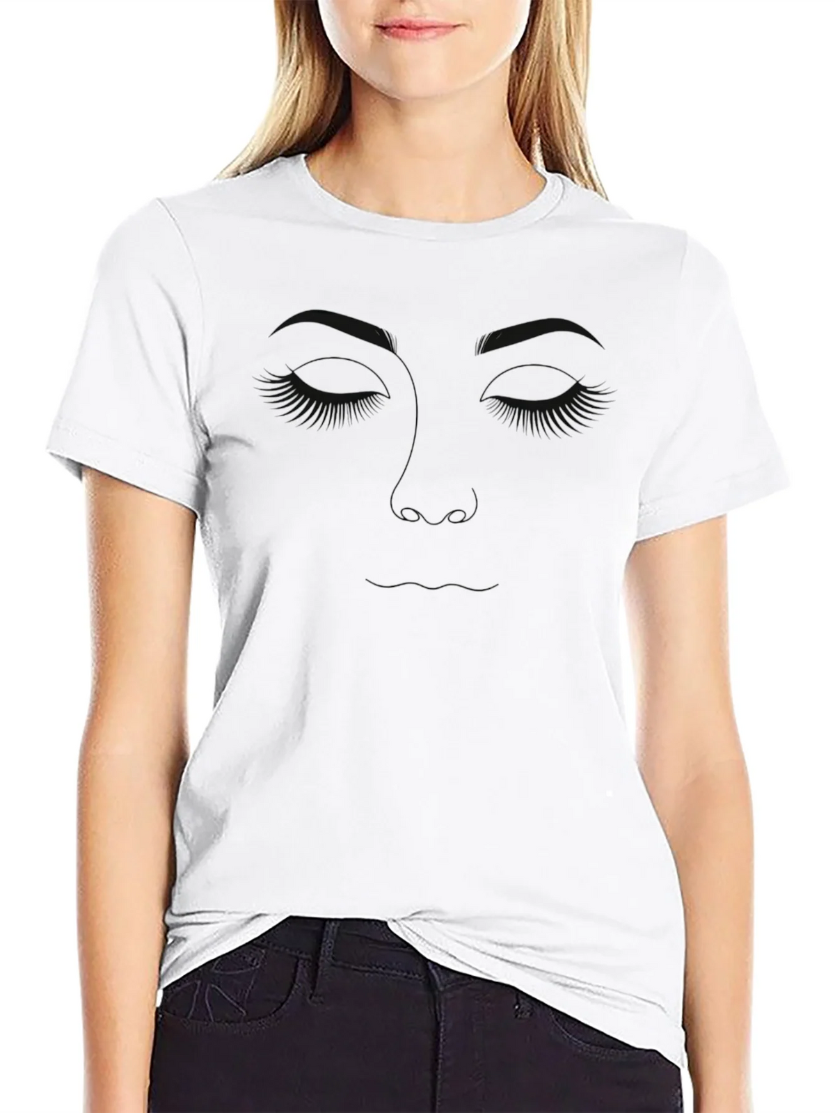 Minimalist Face Line Art Black T-Shirt product image 11
