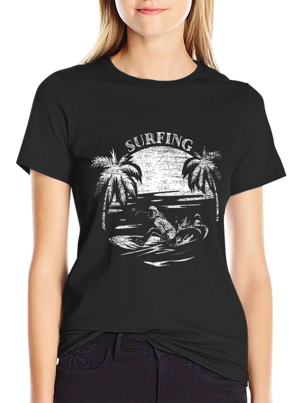 Surfing Graphic T-Shirt - Black Cotton Tee product image 5