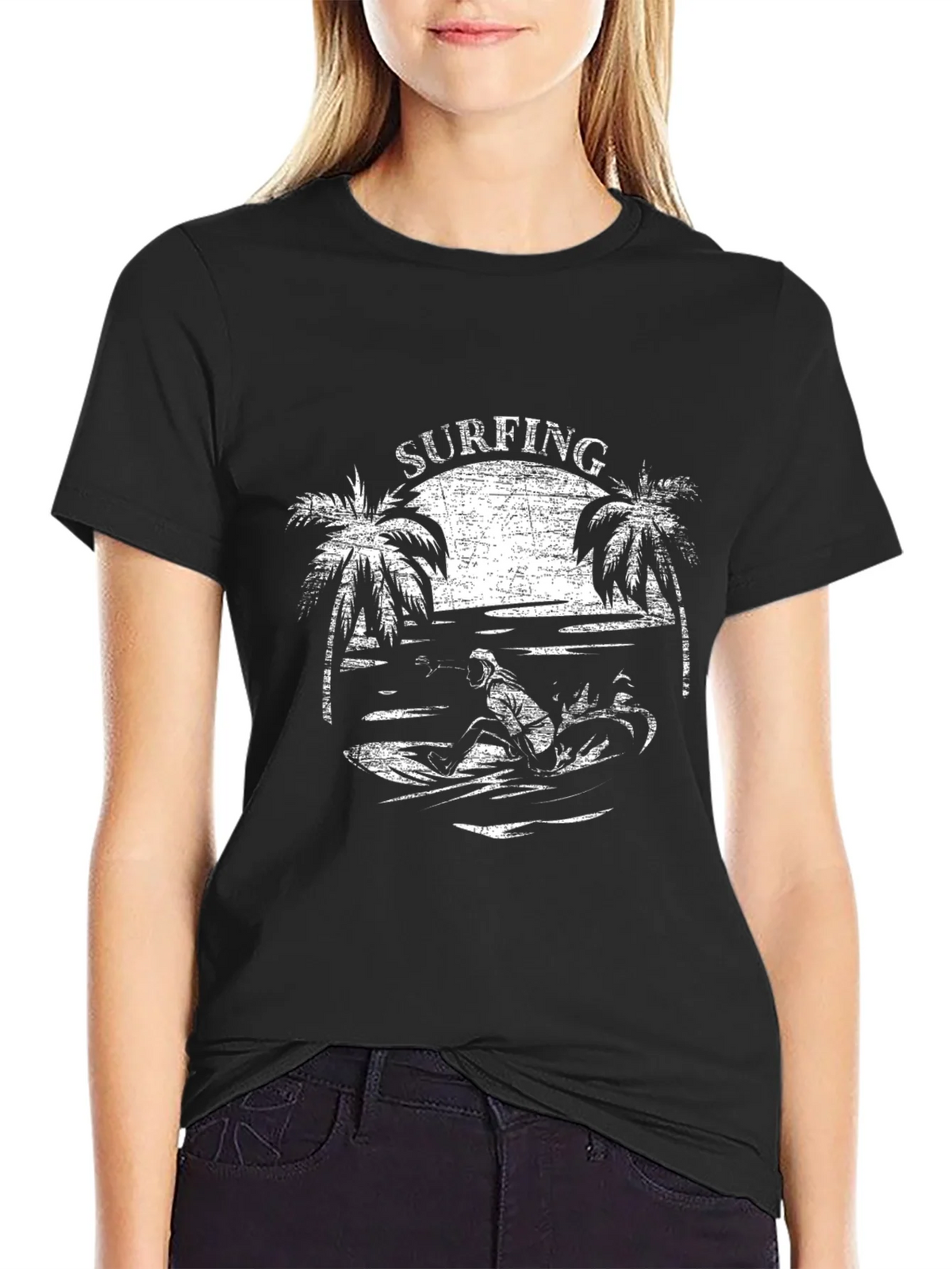 Surfing Graphic T-Shirt - Black Cotton Tee product image 5
