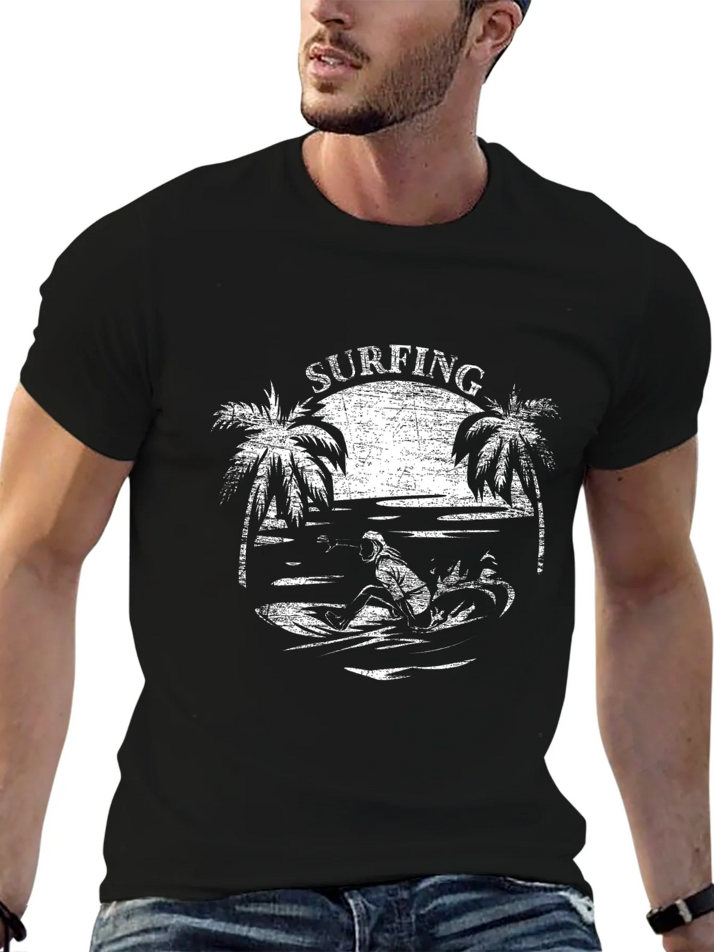 Surfing Graphic T-Shirt - Black Cotton Tee product image 9
