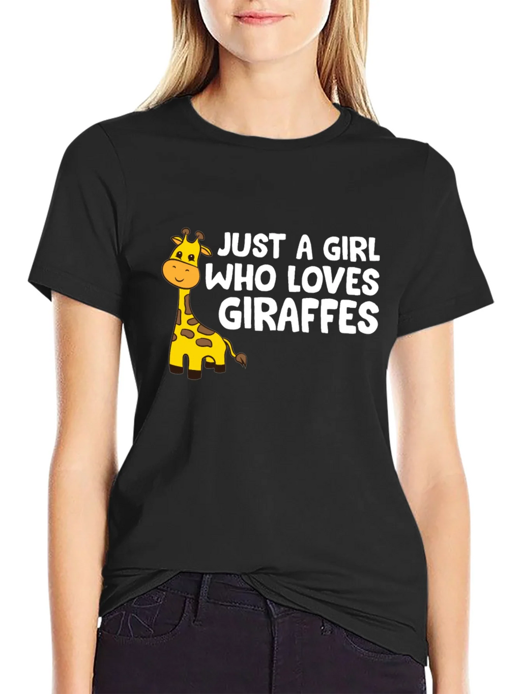 Just a Girl Who Loves Giraffes Black Graphic Tee product image 5