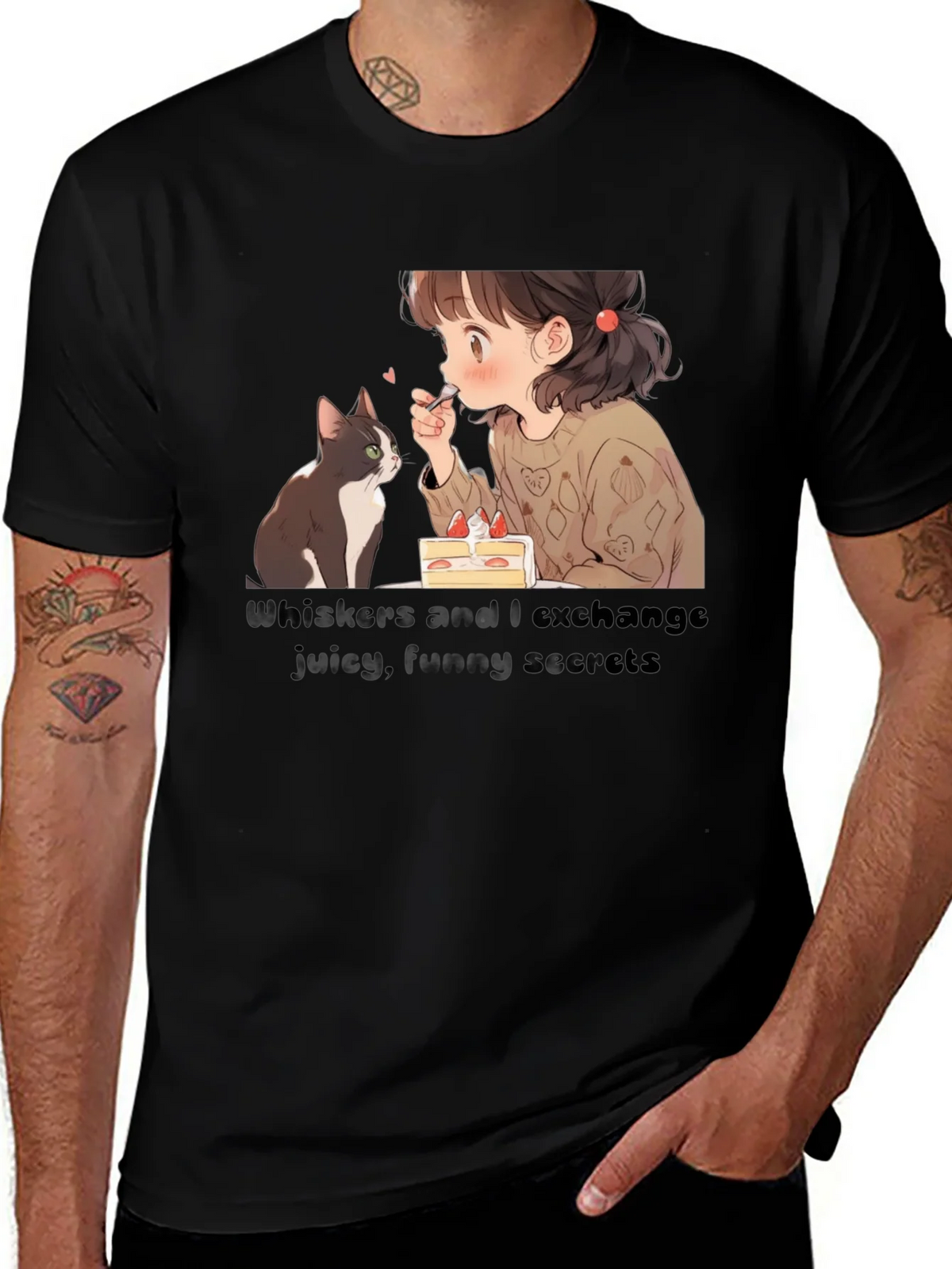 Anime Girl and Cat T-Shirt - Whiskers I Exchange Secrets product image 1