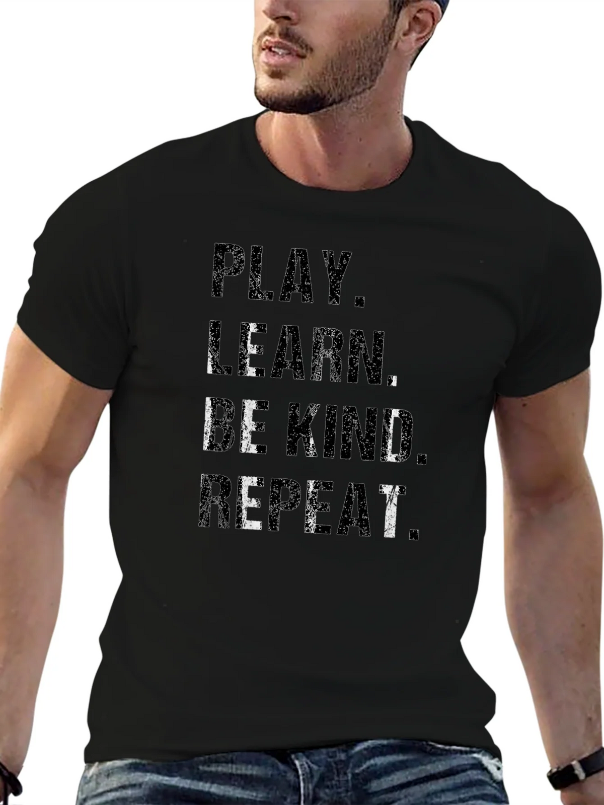 Play Learn Be Kind Repeat Black T-Shirt product image 6