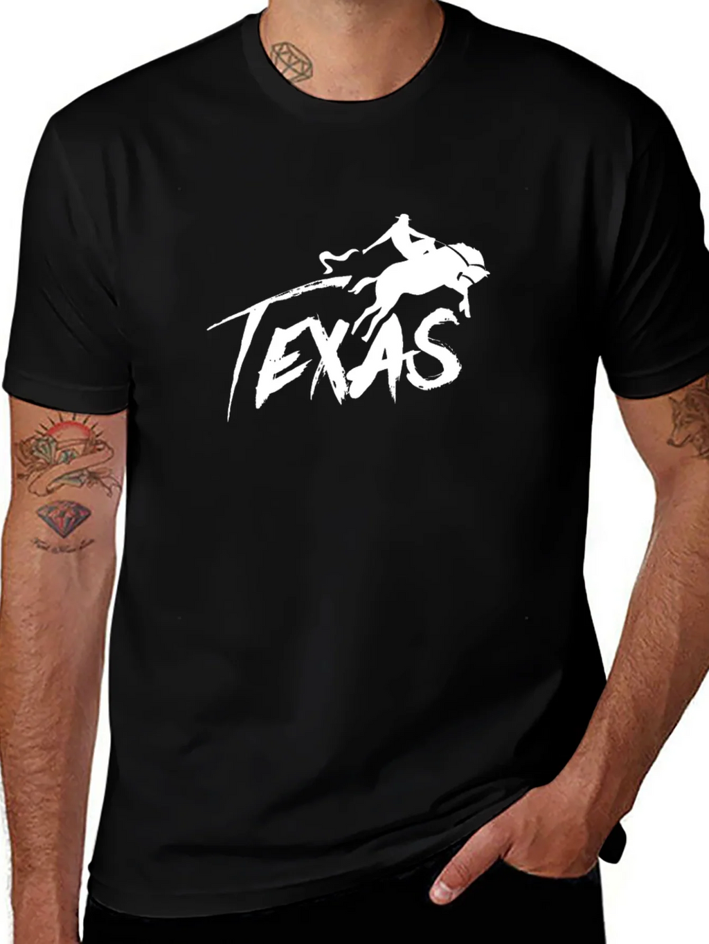 Texas Horse Rider Graphic Tee - Black Cotton Blend product image 1