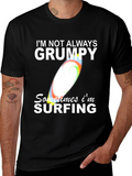 Grumpy Surfing Graphic Tee - Mens Black Cotton T-Shirt product image 1