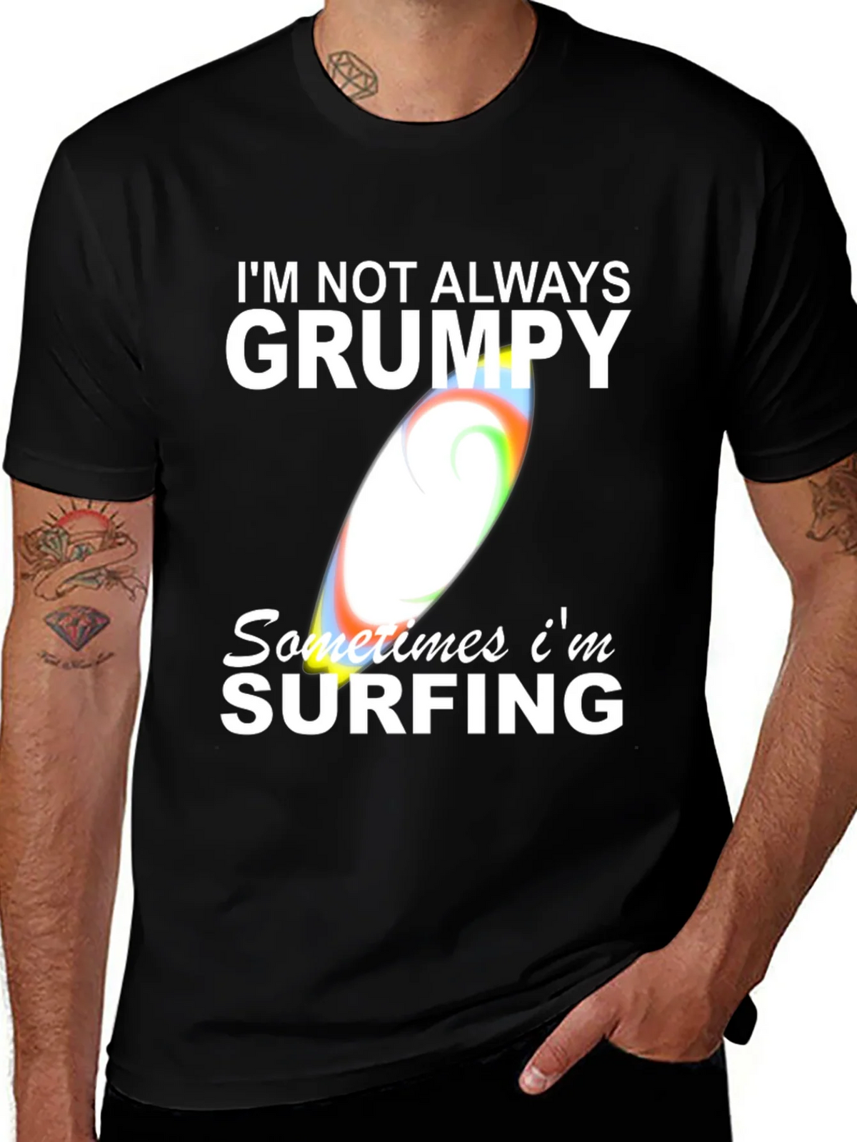 Grumpy Surfing Graphic Tee - Mens Black Cotton T-Shirt product image 1
