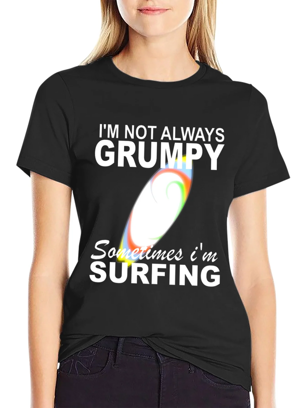 Grumpy Surfing Graphic Tee - Mens Black Cotton T-Shirt product image 5