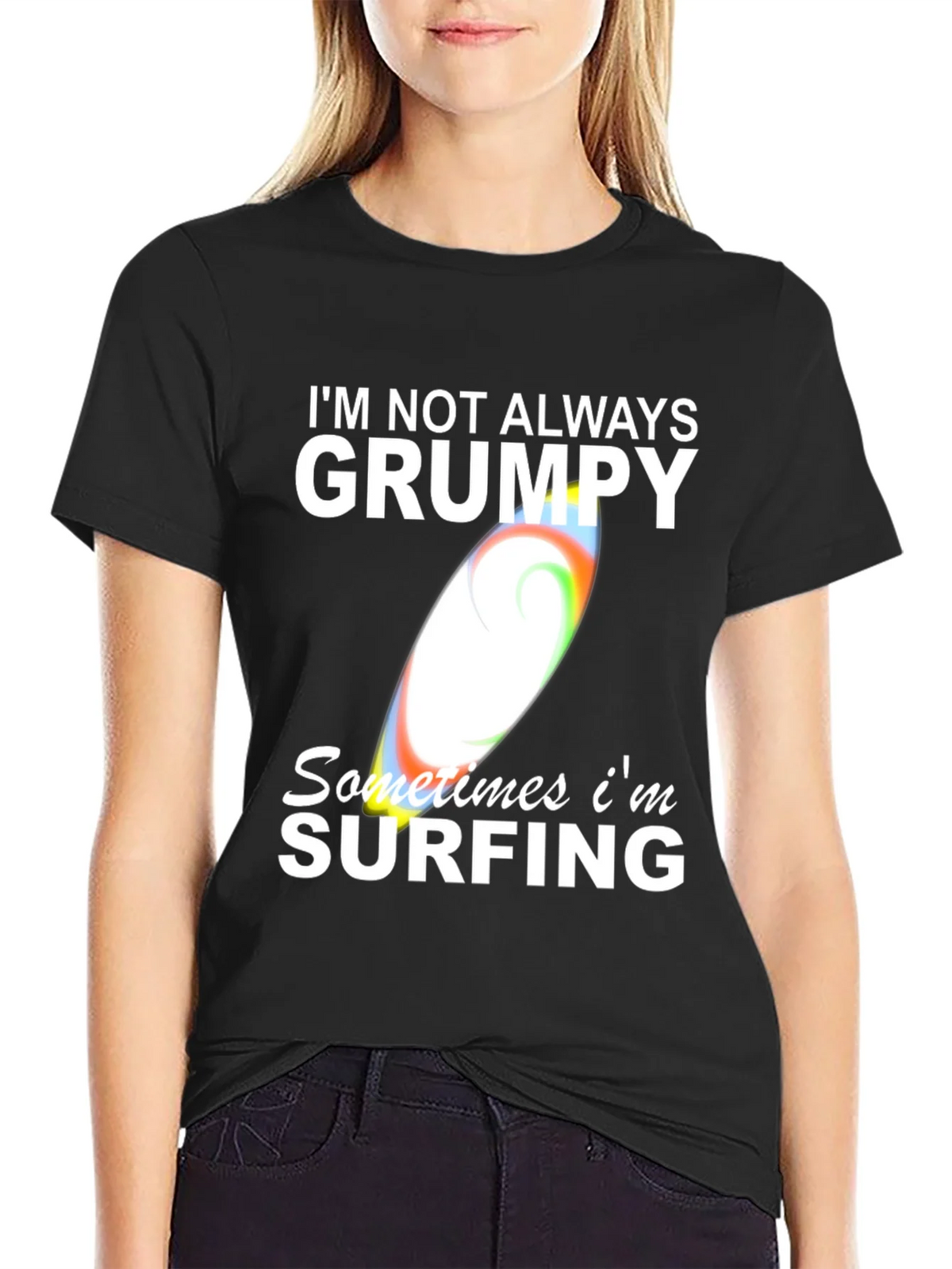 Grumpy Surfing Graphic Tee - Mens Black Cotton T-Shirt product image 5