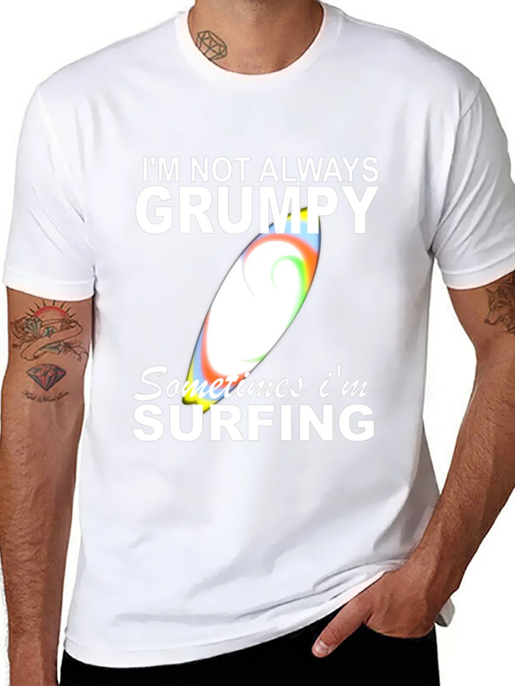 Grumpy Surfing Graphic Tee - Mens Black Cotton T-Shirt product image 10