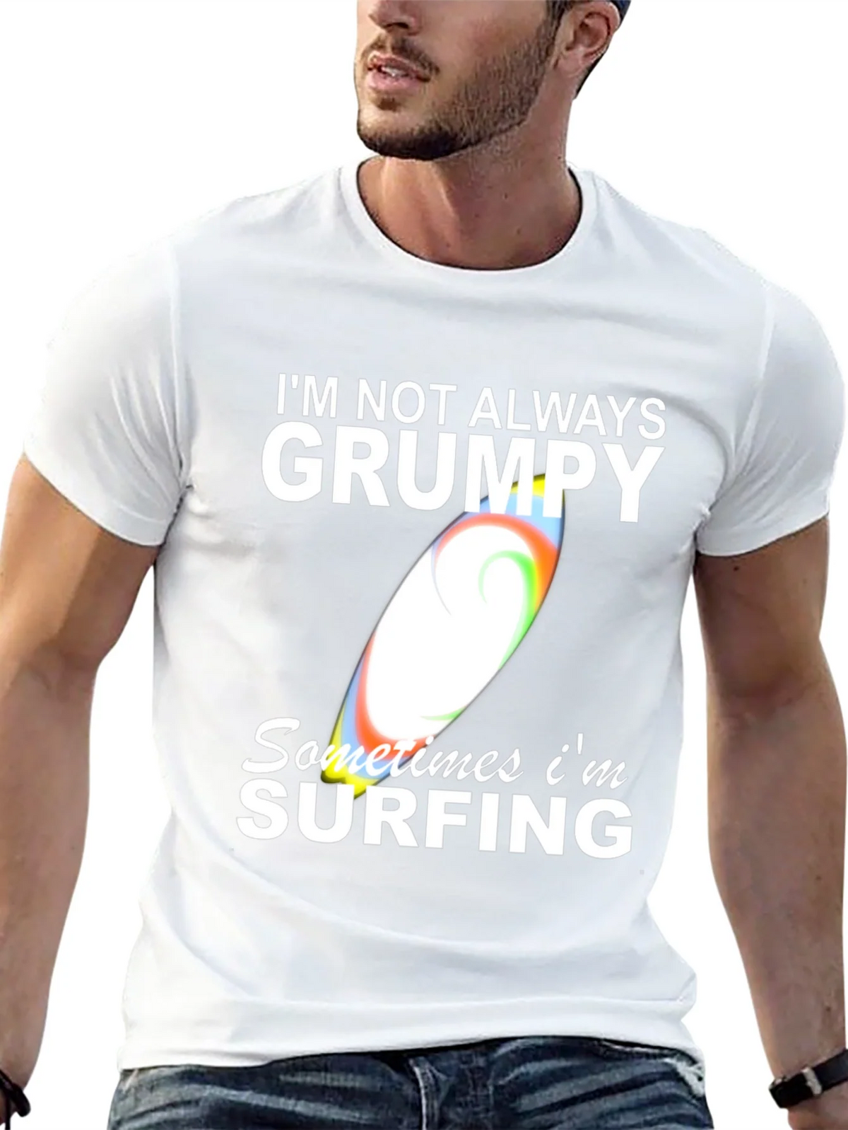 Grumpy Surfing Graphic Tee - Mens Black Cotton T-Shirt product image 4