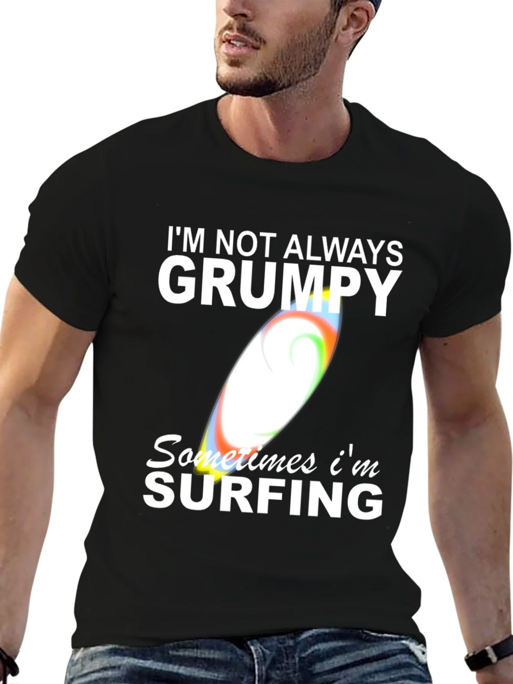 Grumpy Surfing Graphic Tee - Mens Black Cotton T-Shirt product image 9