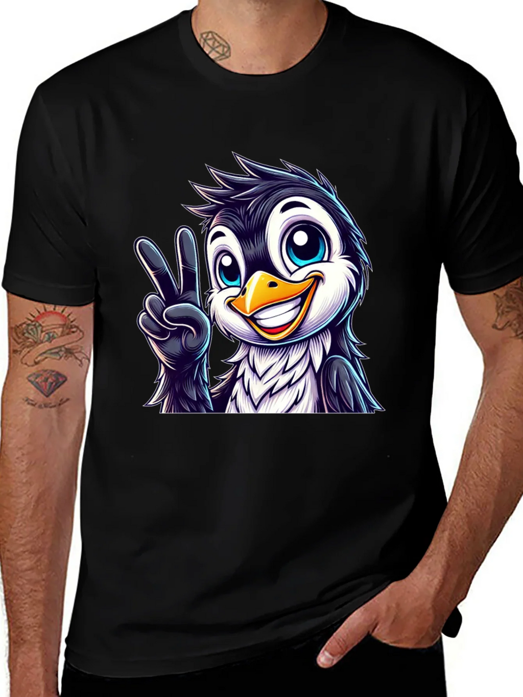Peace Penguin Graphic Tee - Mens Black T-Shirt product image 1