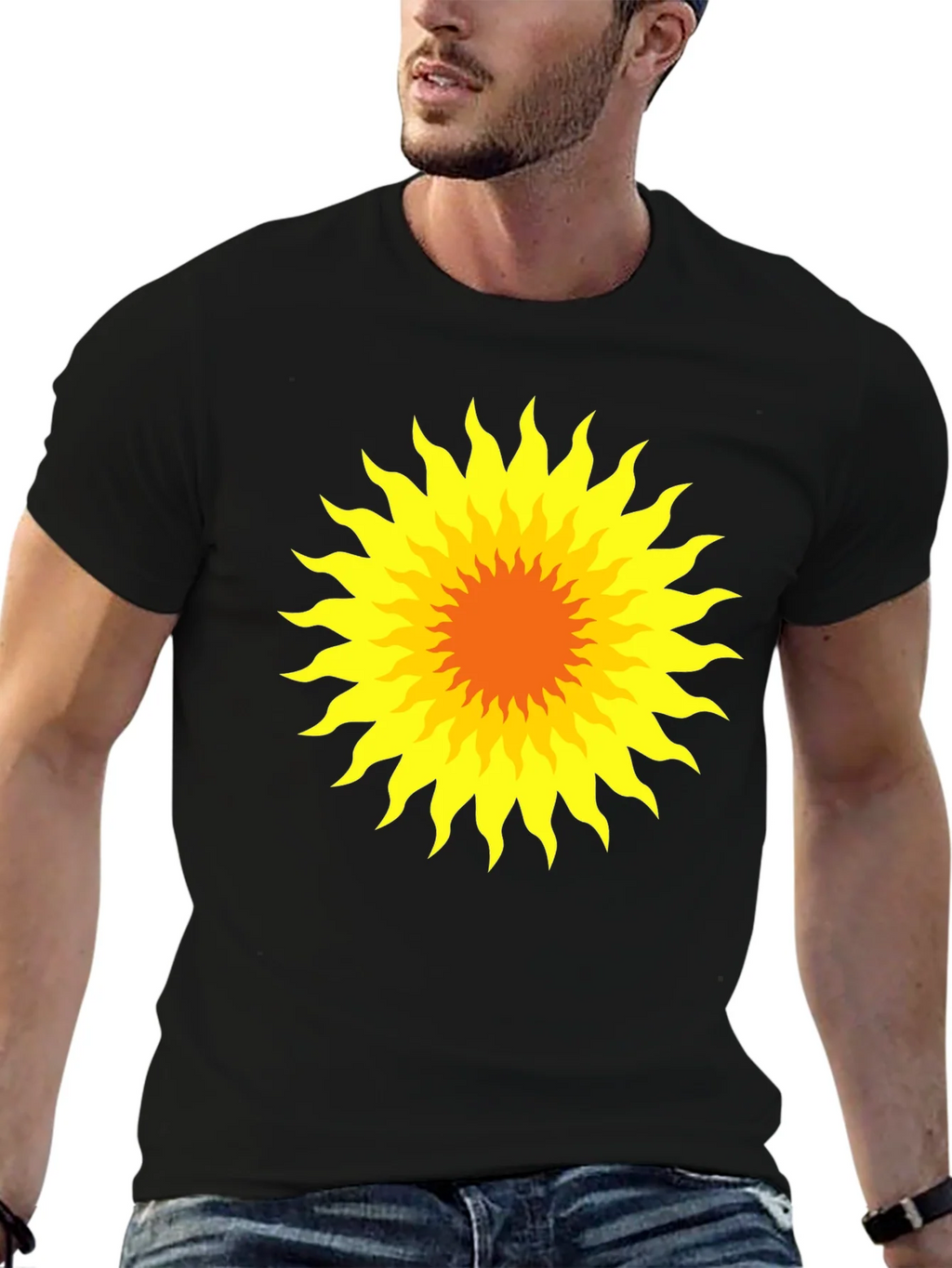 Radiant Sunburst Graphic Tee - Black Cotton T-Shirt product image 9