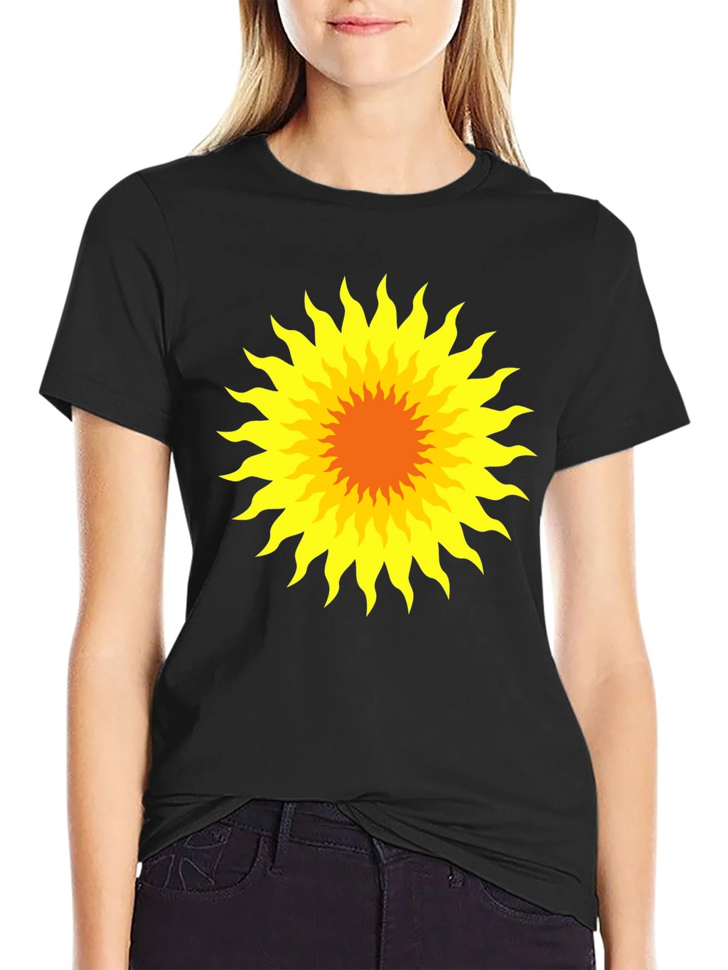 Radiant Sunburst Graphic Tee - Black Cotton T-Shirt product image 5