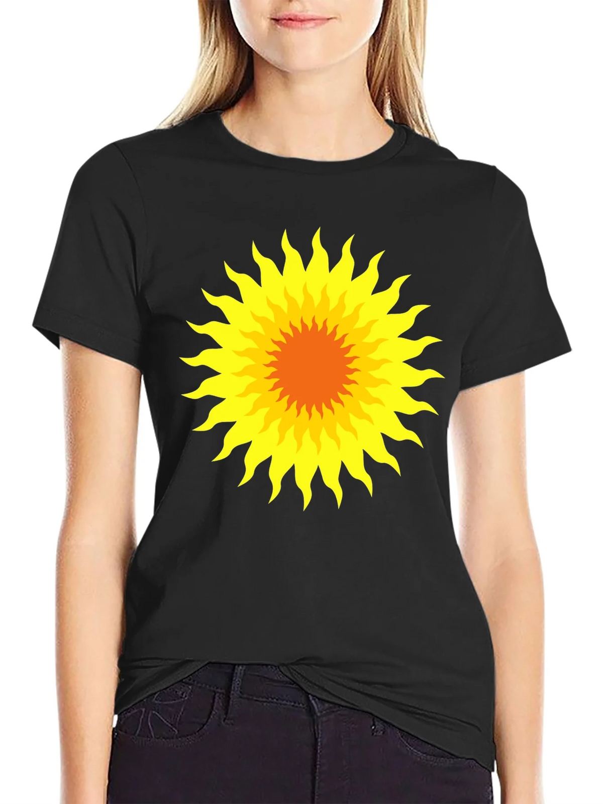 Radiant Sunburst Graphic Tee - Black Cotton T-Shirt product image 5