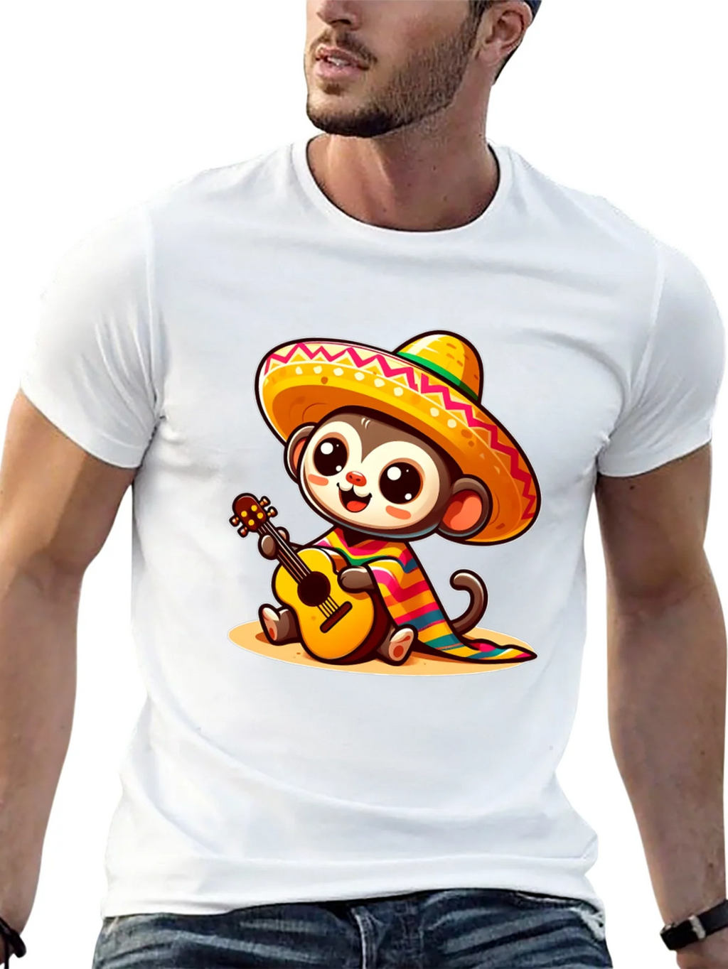 Monkey in Sombrero T-Shirt - Guitar Playing product image 4