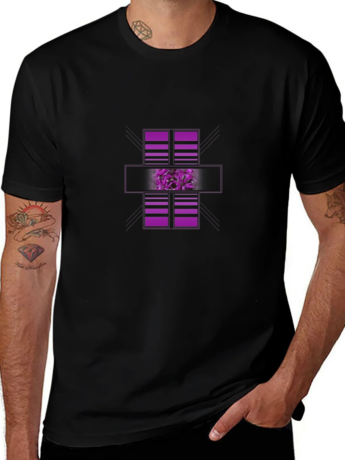 Modern Graphic Black T-Shirt with Purple Abstract Design product image 1