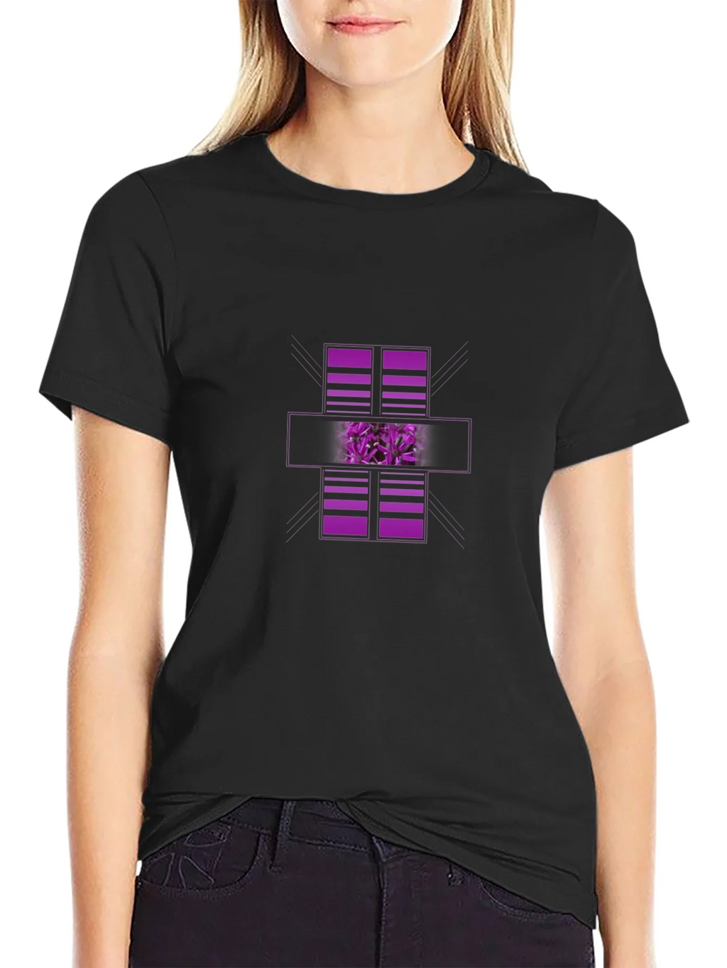 Modern Graphic Black T-Shirt with Purple Abstract Design product image 5