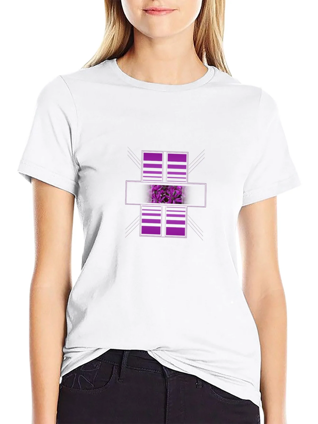 Modern Graphic Black T-Shirt with Purple Abstract Design product image 11