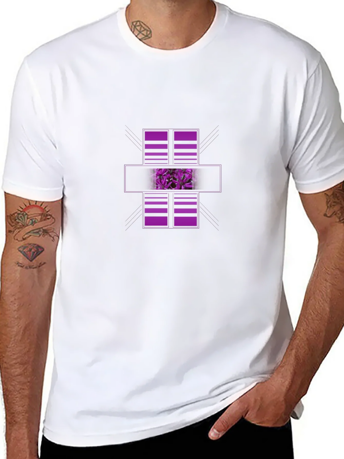 Modern Graphic Black T-Shirt with Purple Abstract Design product image 10