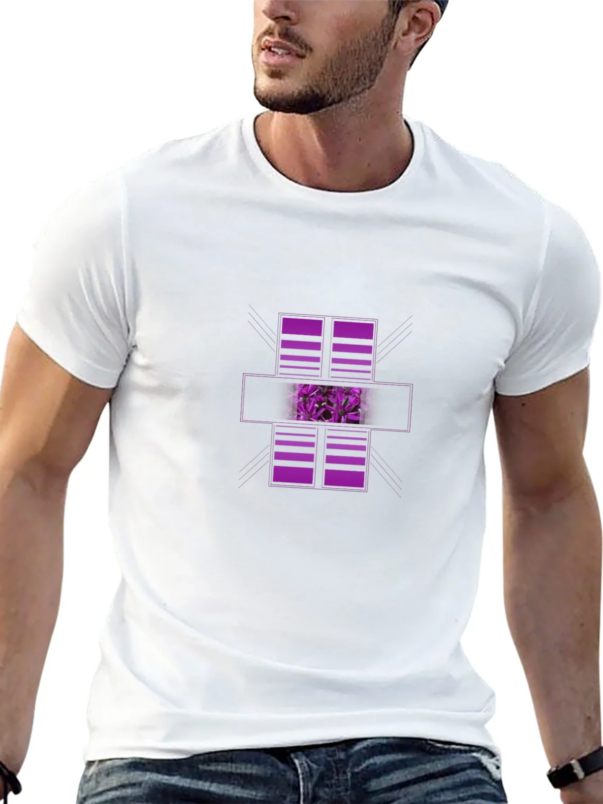 Modern Graphic Black T-Shirt with Purple Abstract Design product image 4