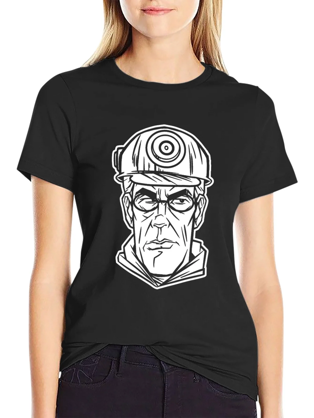 Cartoon Miner Graphic Tee - Black Cotton T-Shirt product image 5