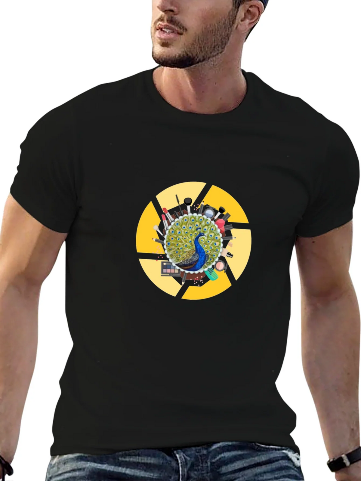 Peacock Makeup Artist T-Shirt - Black Cotton Blend product image 9