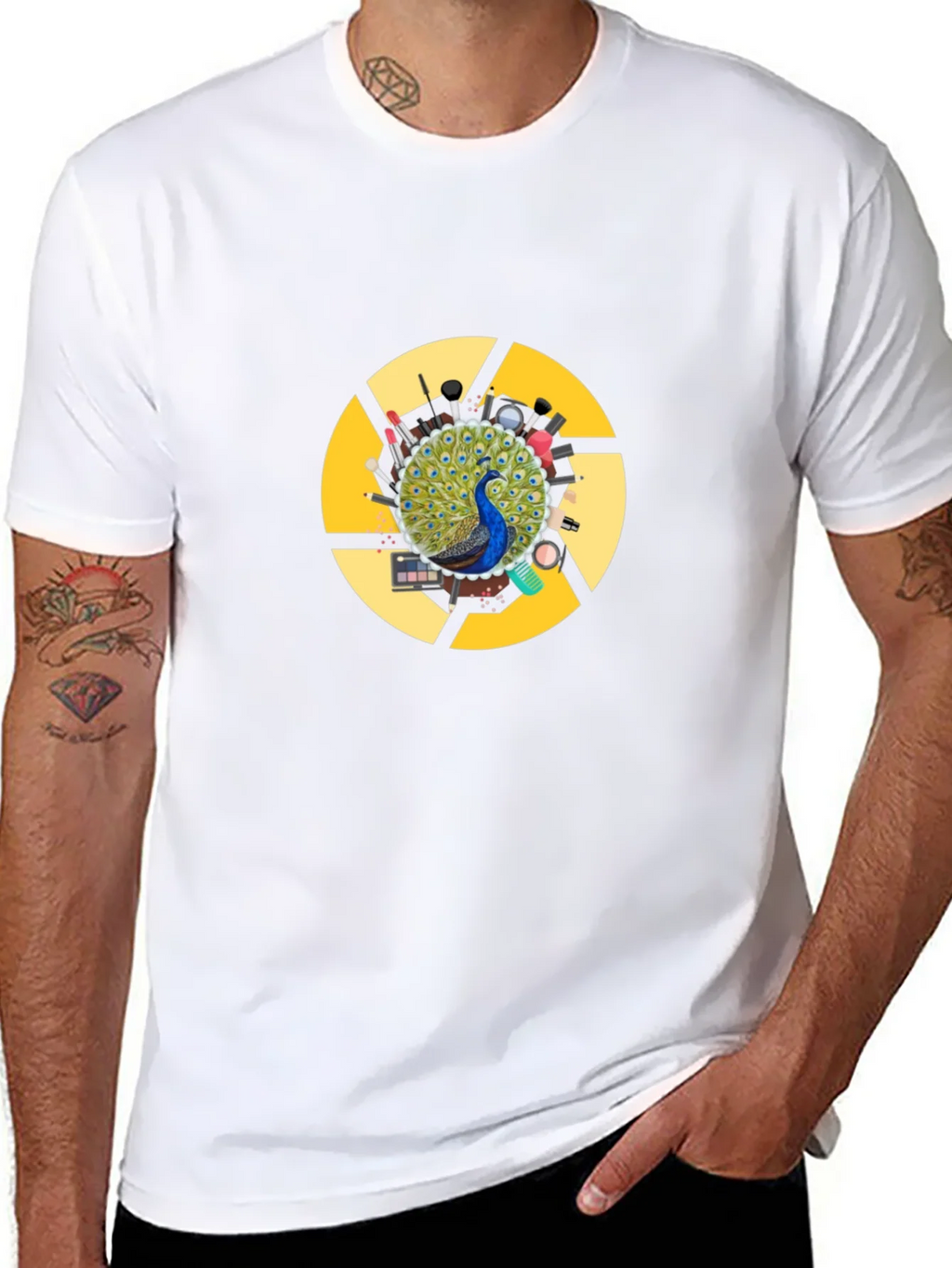 Peacock Makeup Artist T-Shirt - Black Cotton Blend product image 10