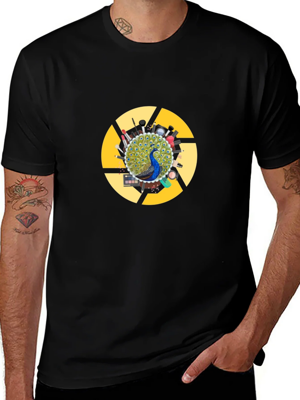 Peacock Makeup Artist T-Shirt - Black Cotton Blend product image 1
