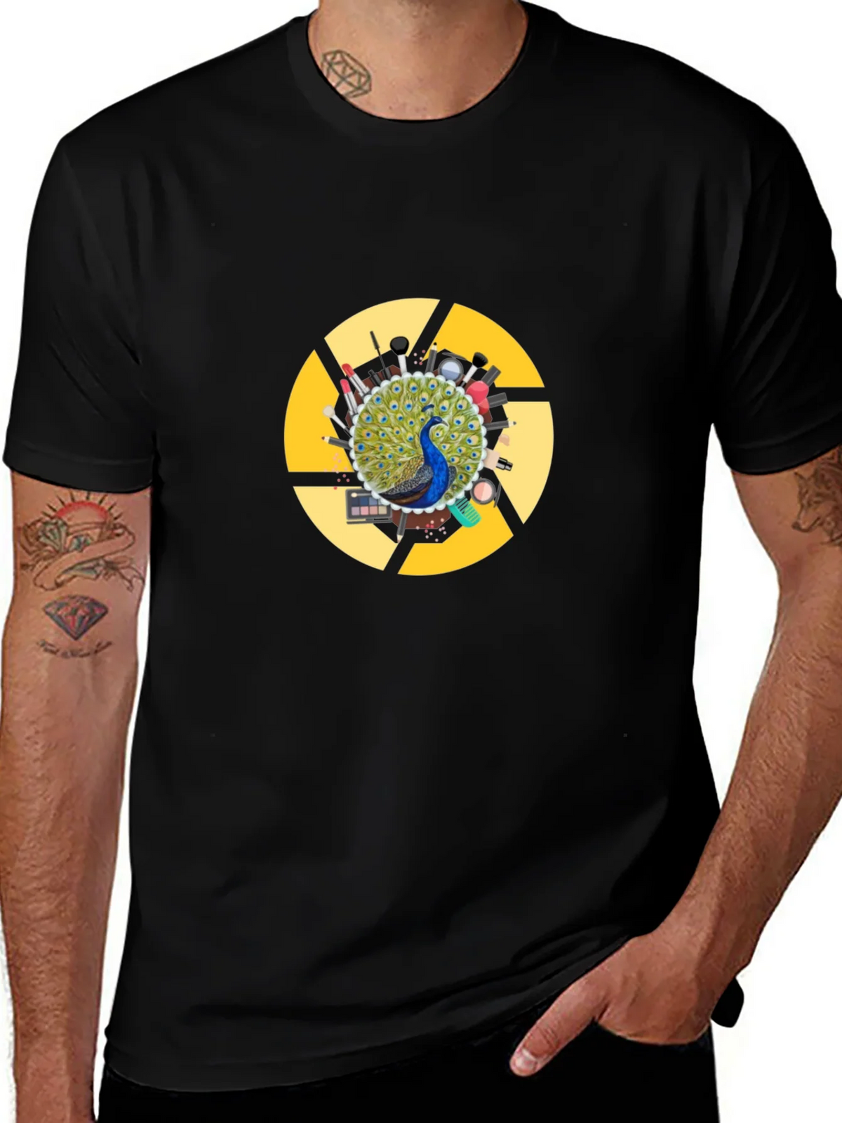 Peacock Makeup Artist T-Shirt - Black Cotton Blend product image 1