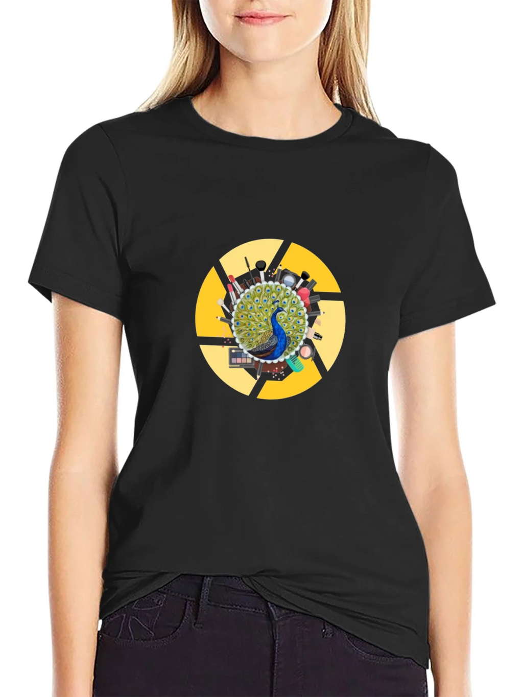 Peacock Makeup Artist T-Shirt - Black Cotton Blend product image 5