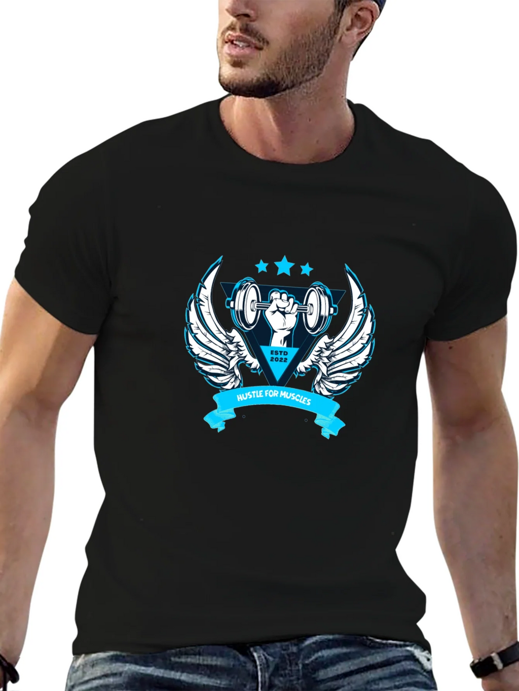 Hustle for Muscles Black Graphic T-Shirt product image 9