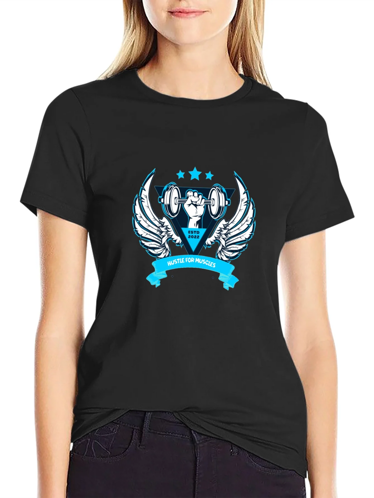 Hustle for Muscles Black Graphic T-Shirt product image 5