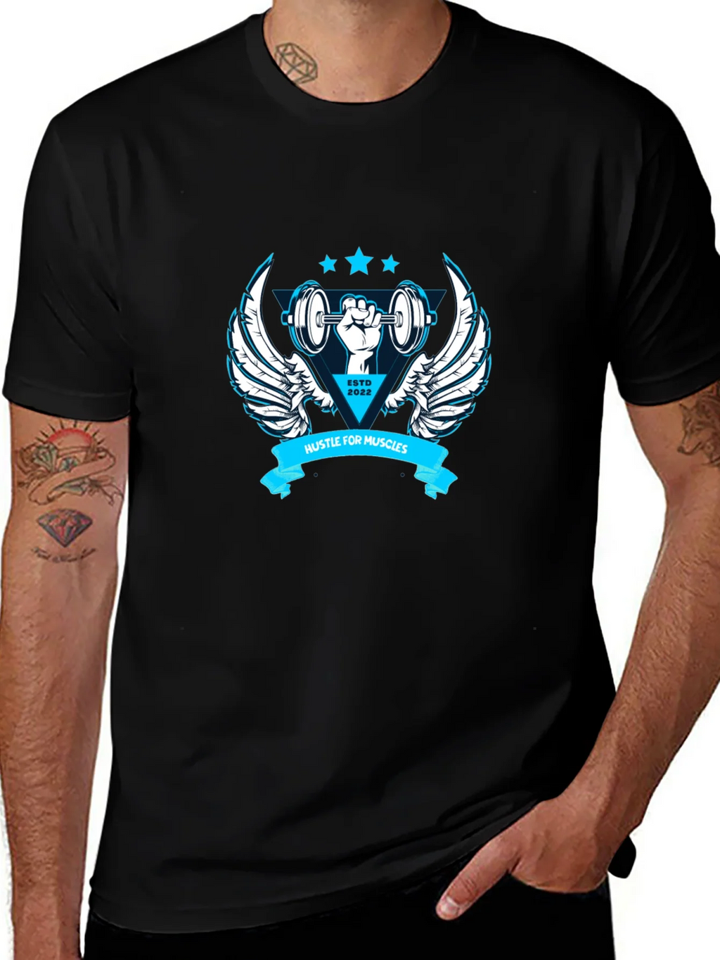 Hustle for Muscles Black Graphic T-Shirt product image 1
