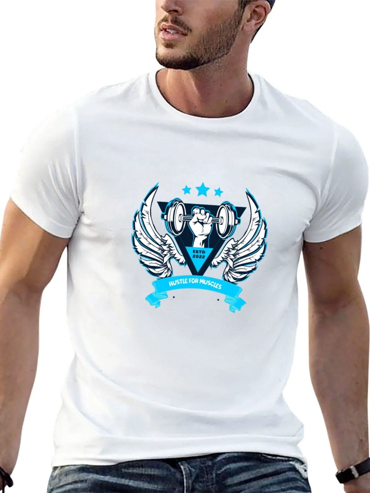 Hustle for Muscles Black Graphic T-Shirt product image 4