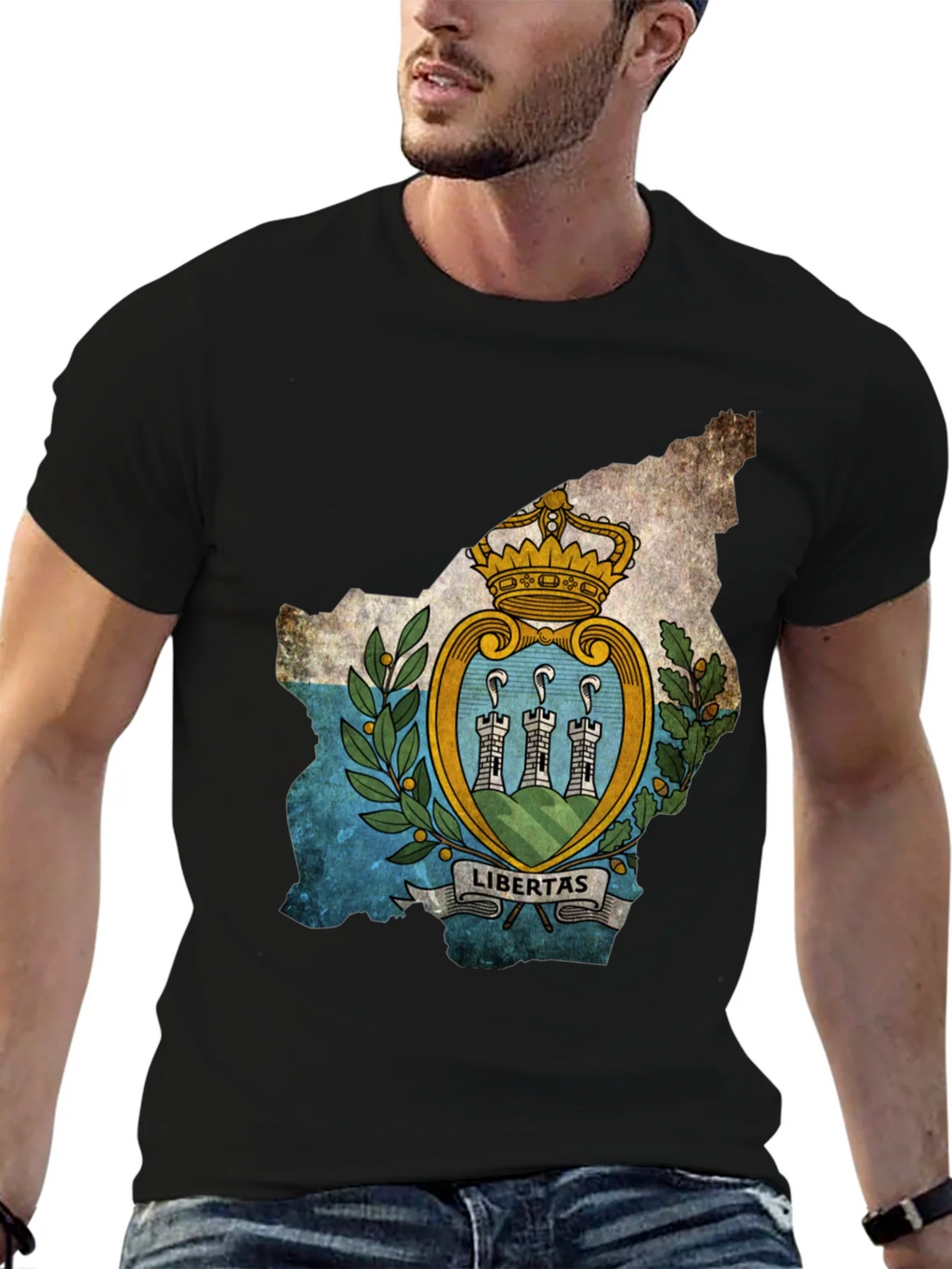 San Marino Flag Map T-Shirt - Black product image 9