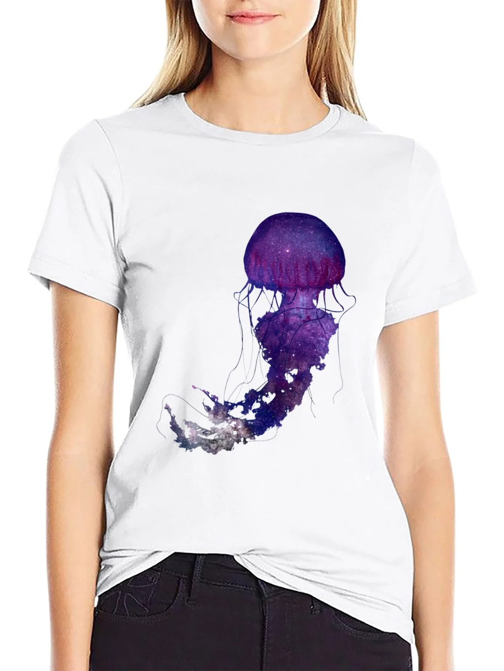 Galaxy Jellyfish Graphic T-Shirt - Black Cotton Blend product image 11