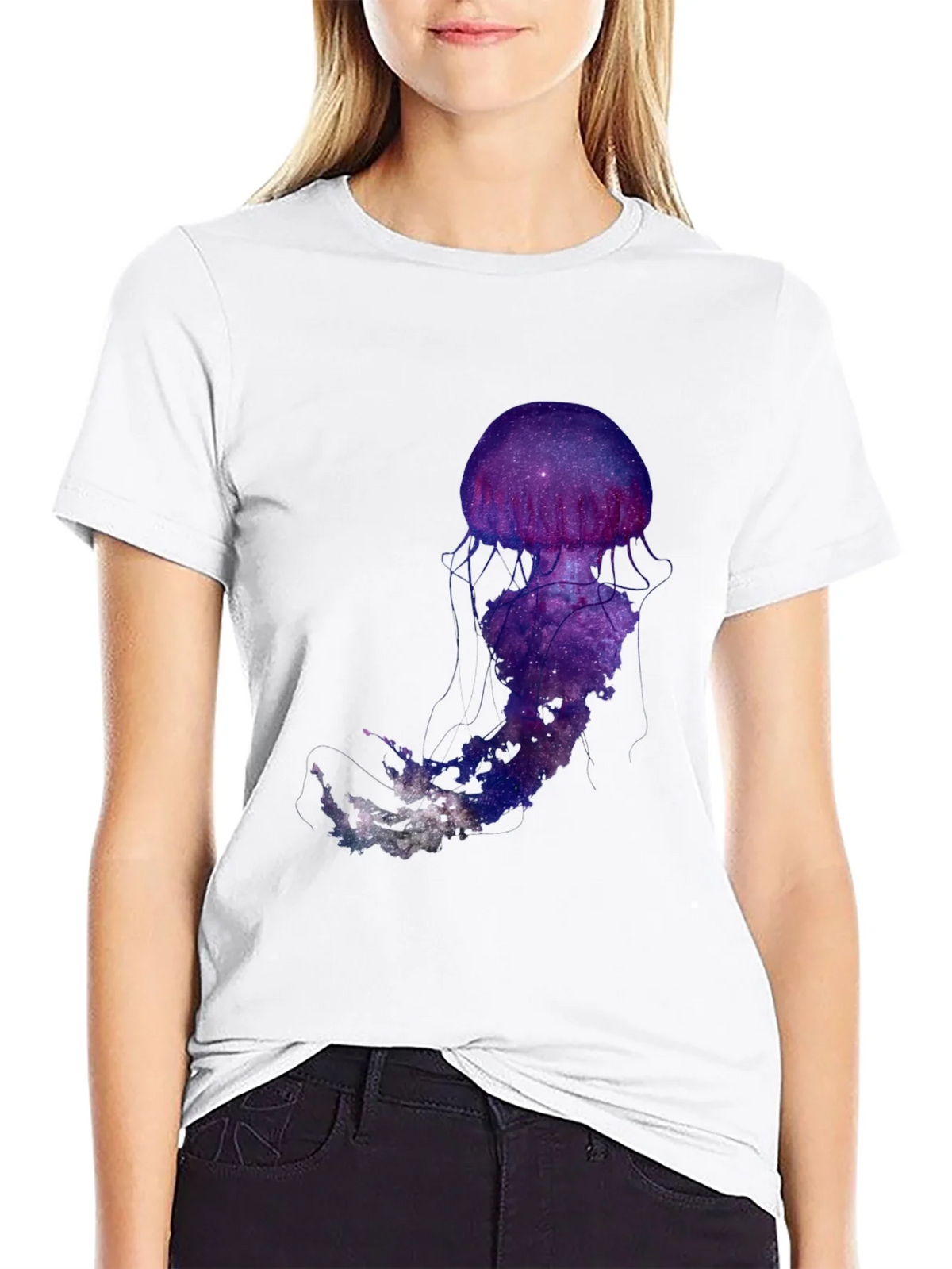 Galaxy Jellyfish Graphic T-Shirt - Black Cotton Blend product image 11