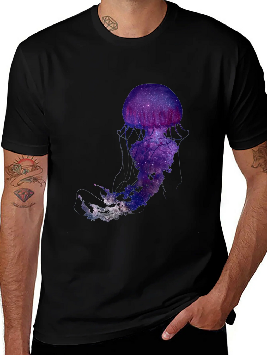 Galaxy Jellyfish Graphic T-Shirt - Black Cotton Blend product image 1