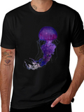 Galaxy Jellyfish Graphic T-Shirt - Black Cotton Blend product image 1