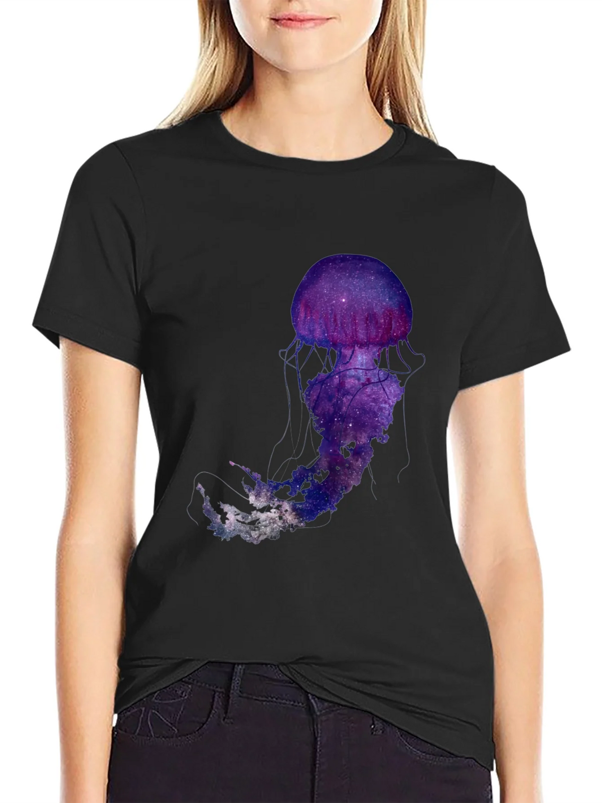 Galaxy Jellyfish Graphic T-Shirt - Black Cotton Blend product image 5