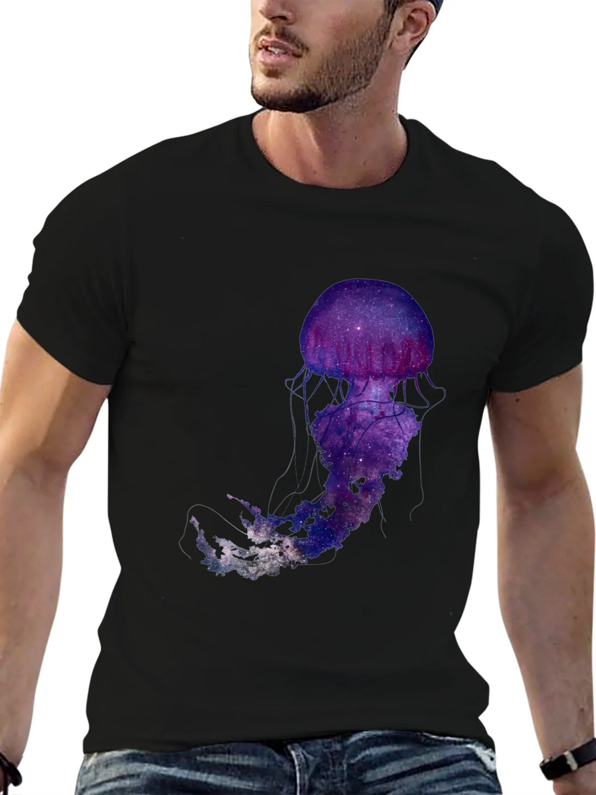 Galaxy Jellyfish Graphic T-Shirt - Black Cotton Blend product image 9