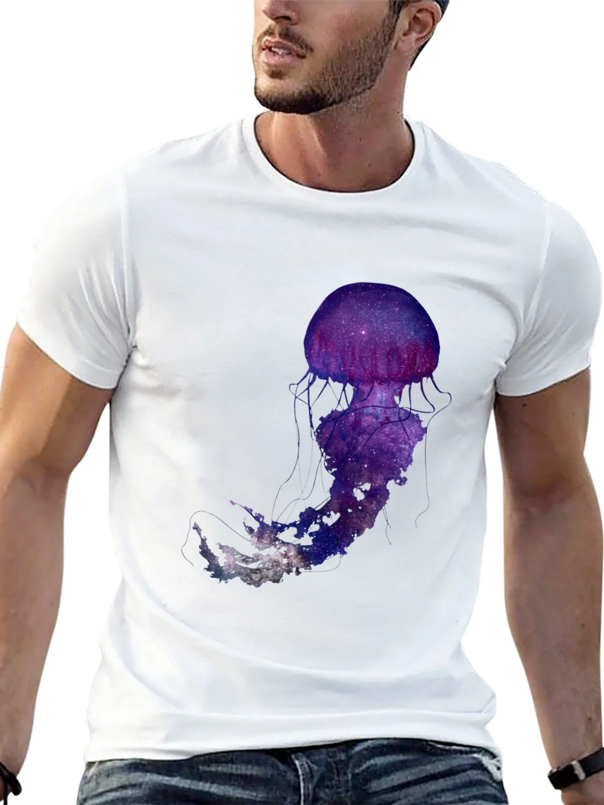 Galaxy Jellyfish Graphic T-Shirt - Black Cotton Blend product image 4