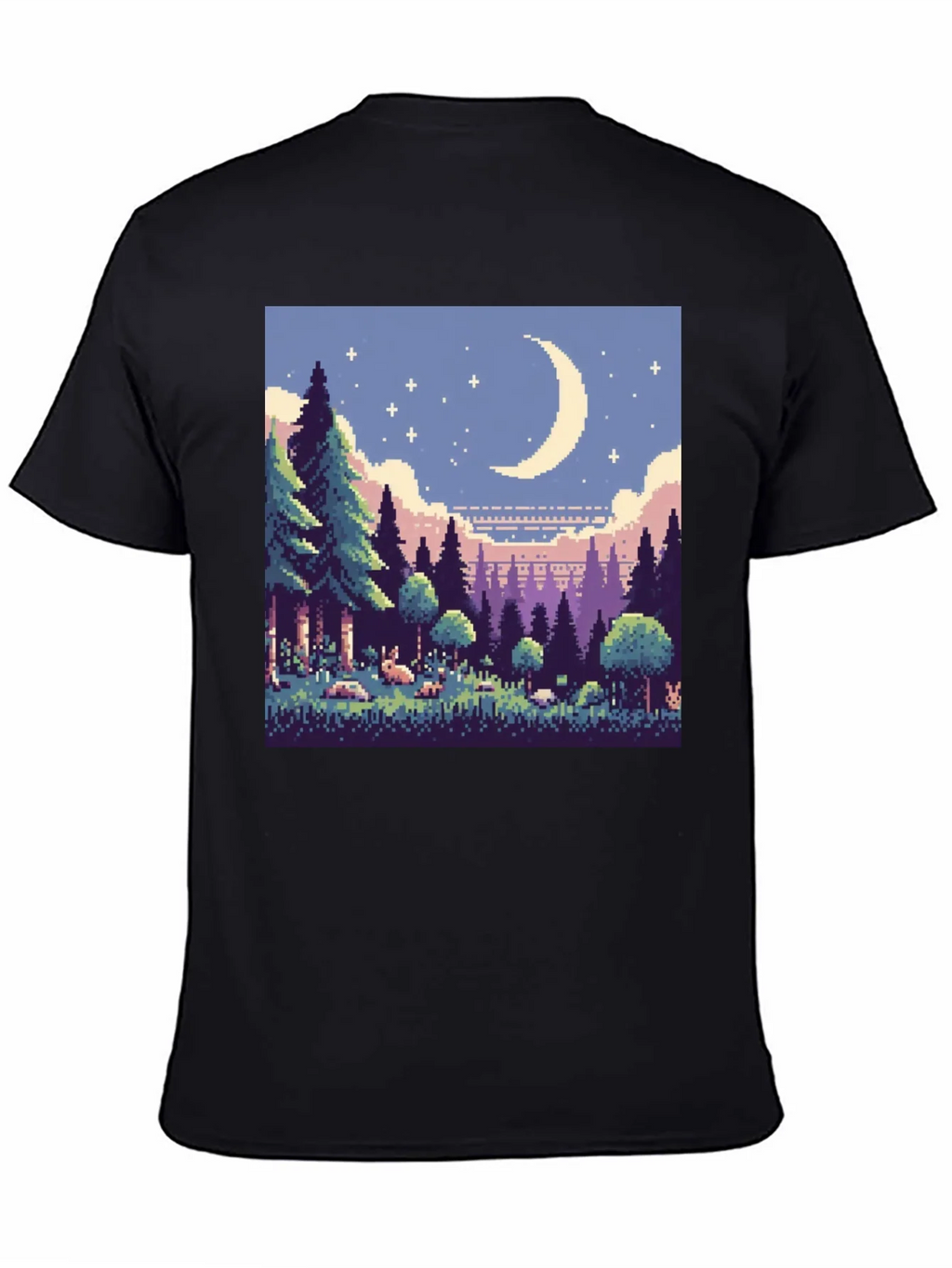 Pixel Art Moonlit Forest Black T-Shirt product image 2