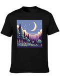 Pixel Art Moonlit Forest Black T-Shirt product image 1