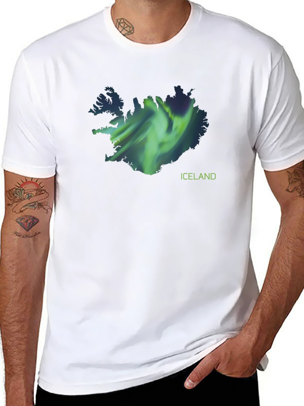 Iceland Aurora Borealis Map Black T-Shirt product image 10